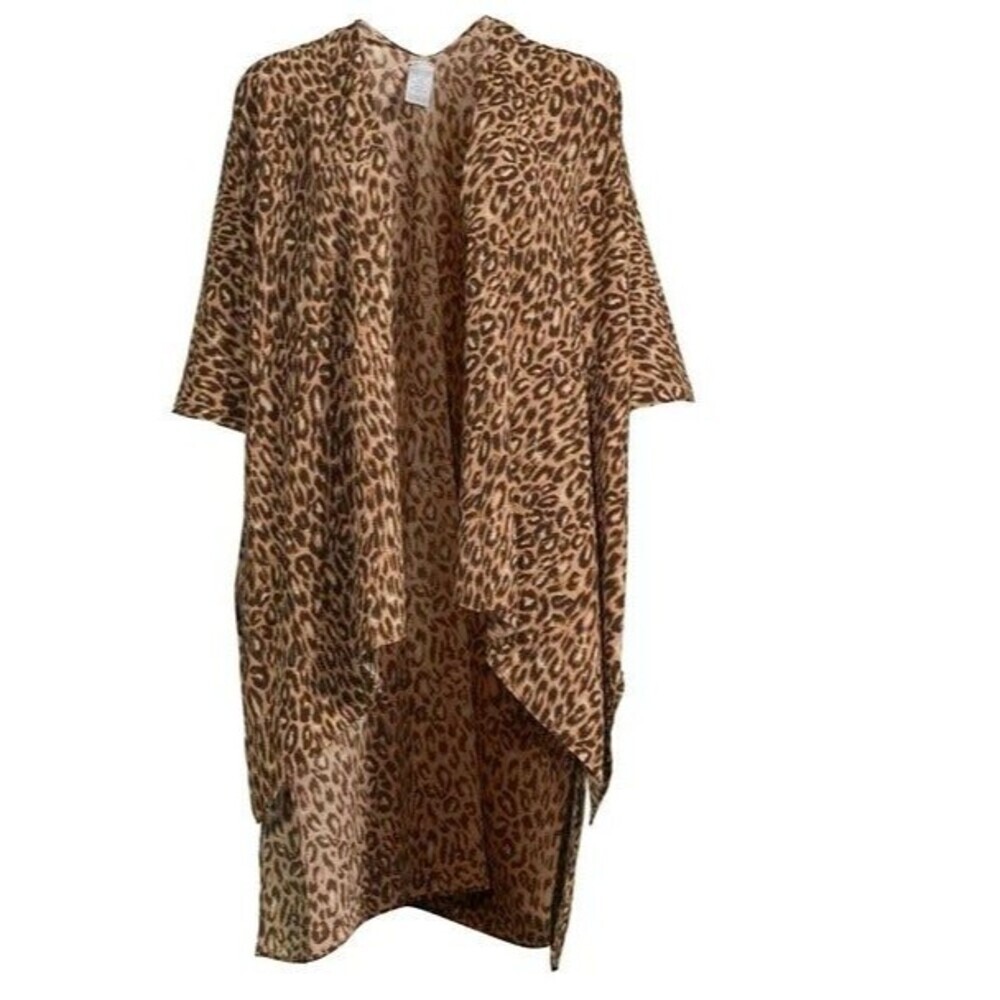 Time and Tru Women's Layering Piece Ruana Wild Leopard Brown/Acorn Wrap Shawl